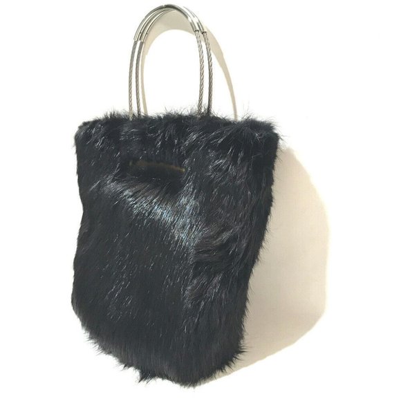 BALENCIAGA Fur Tote Hand Bag Black - Picture 6 of 9